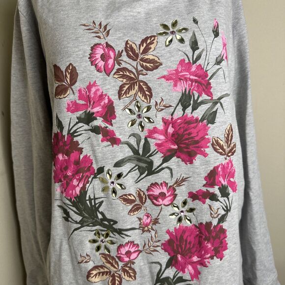 Denim & Co. Cotton Pullover Top with Colorful Rhinestone Embellishing Floral XL - Picture 2 of 8